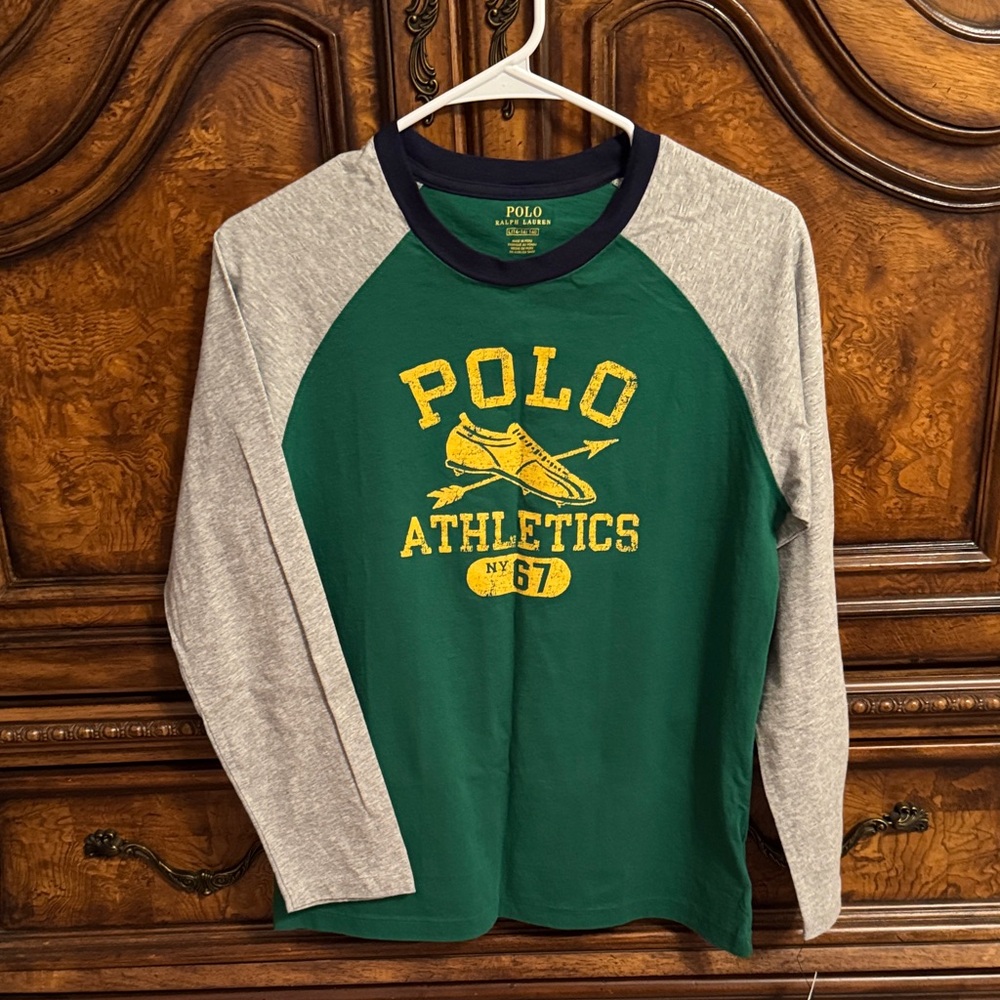 Polo by Ralph Lauren Green and Navy Youth Shirt Size L (14-16)